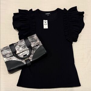 Express Black Ruffle Sleeve Blouse